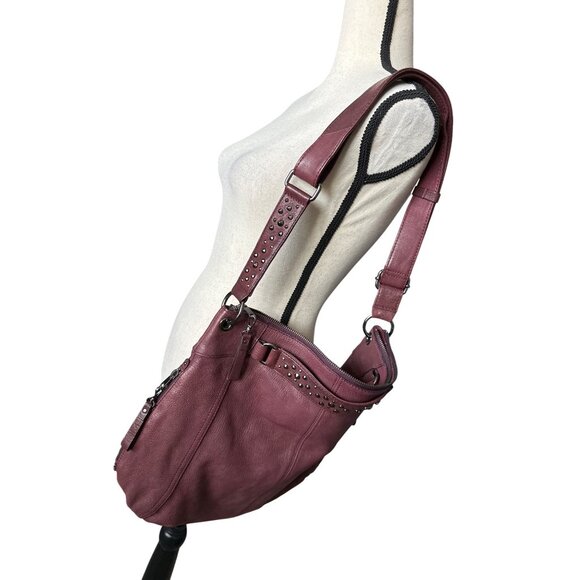 Banana Republic Goat Leather Alex Tote Studded Burgundy 2 Way Adjustable Strap - Picture 4 of 8